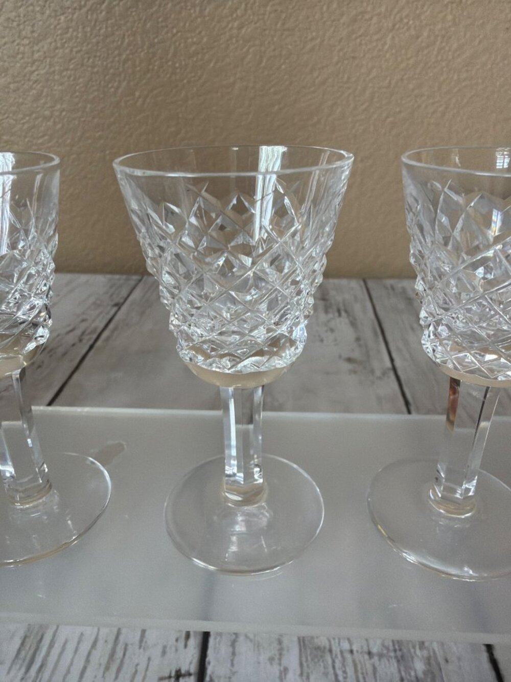 3 X Waterford Crystal ALANA 3 3/8" Cordial/Liqueur Glasses Diamond Cut Gothic Ma - Picture 4 of 10